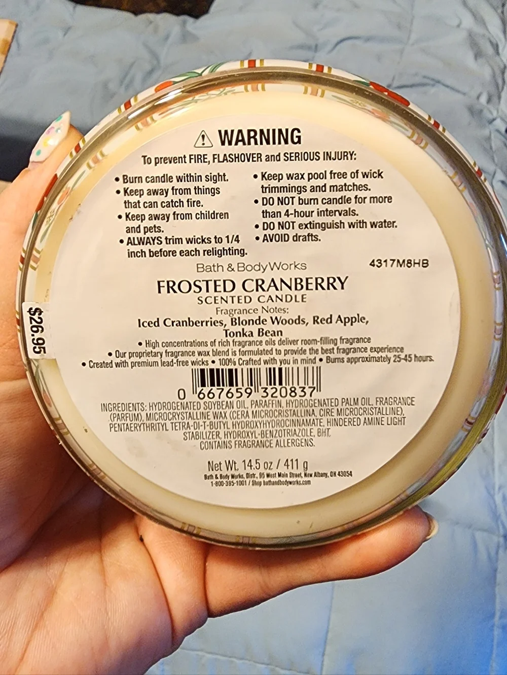 New Bath & Body Works Frosted Cranberry 3 Wick Candle - Picture 2 of 2